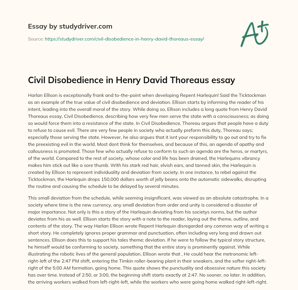 Civil Disobedience in Henry David Thoreaus Essay essay