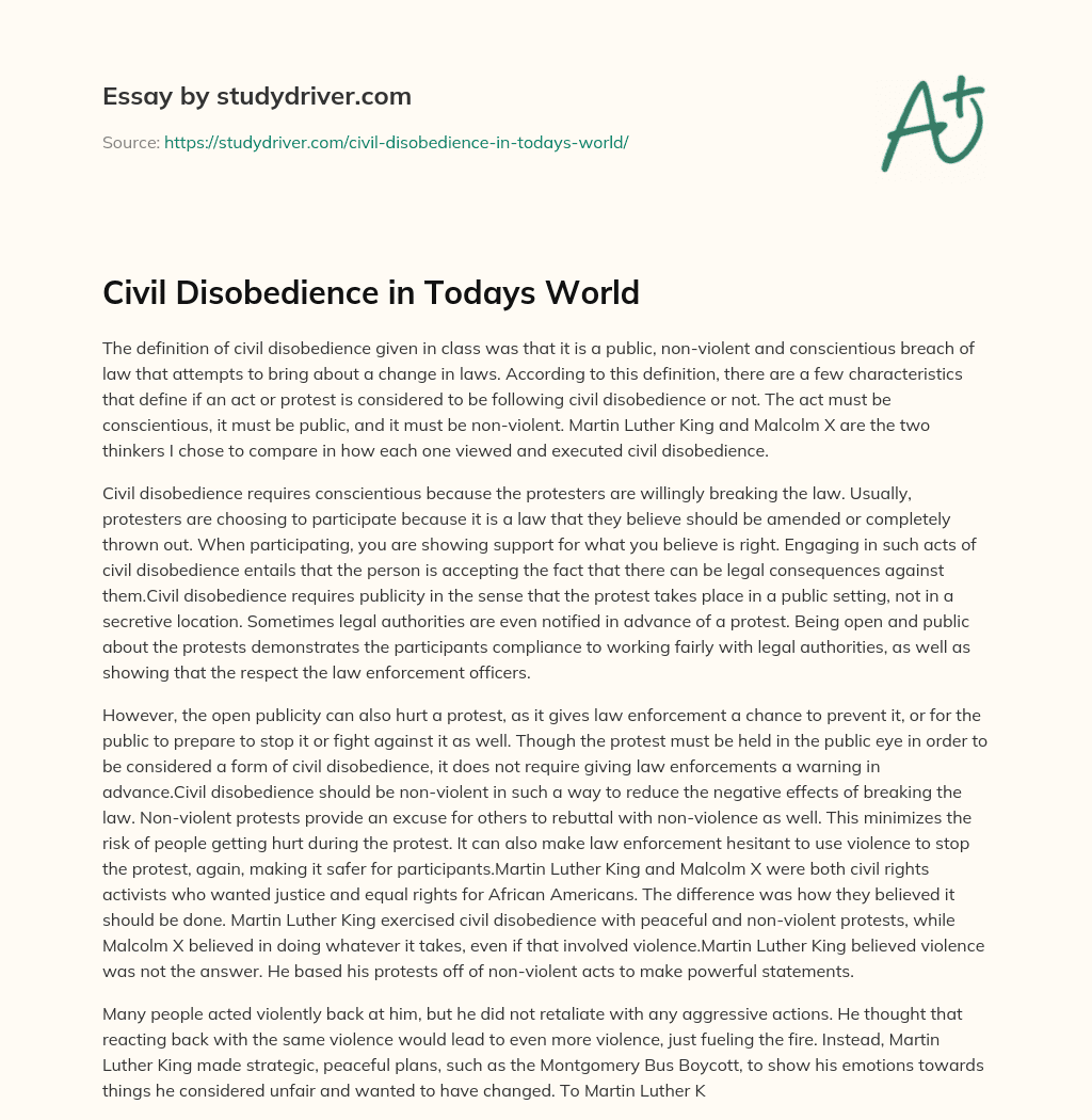 Civil Disobedience in Todays World essay