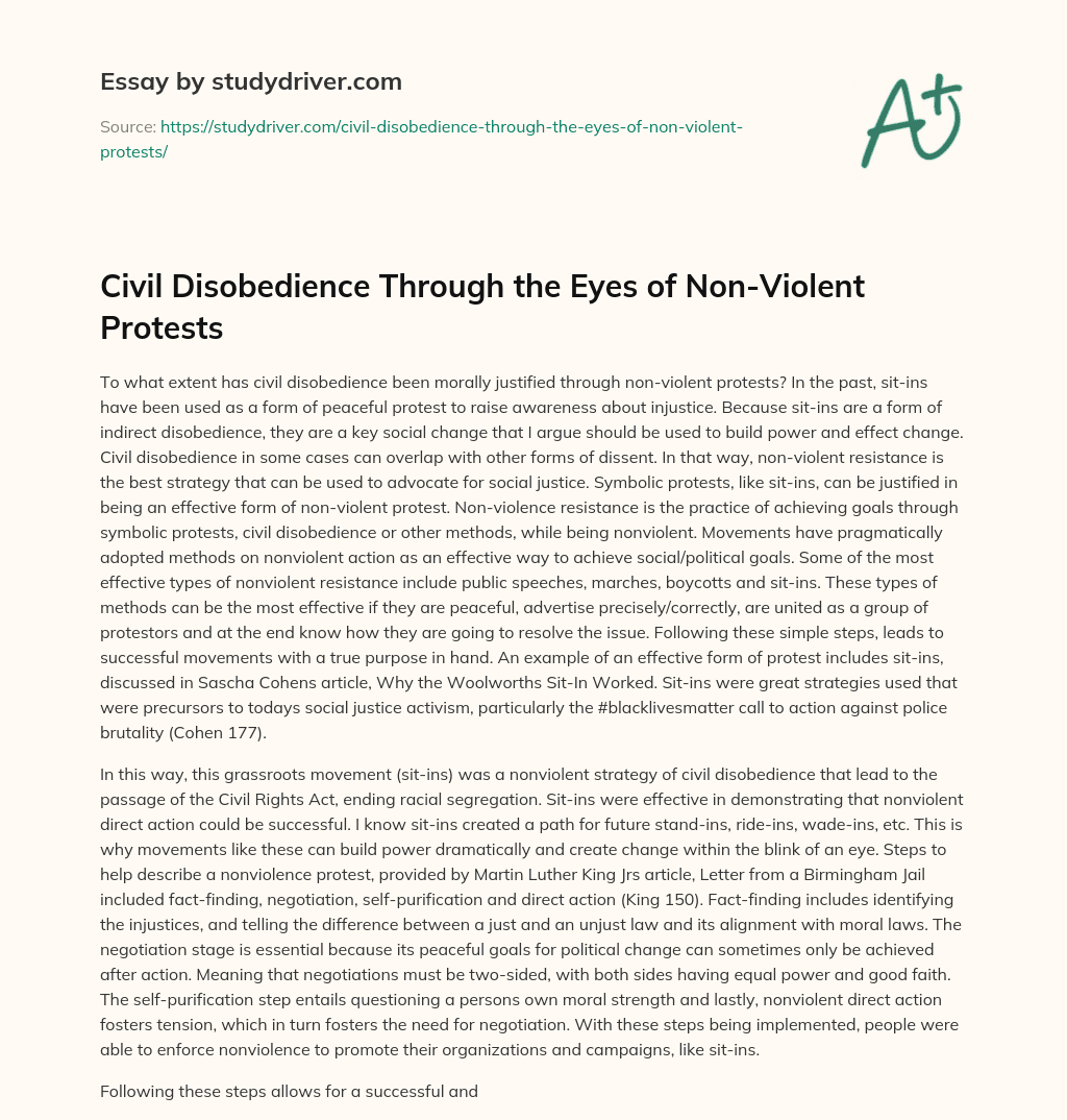 Civil Disobedience through the Eyes of Non-Violent Protests essay