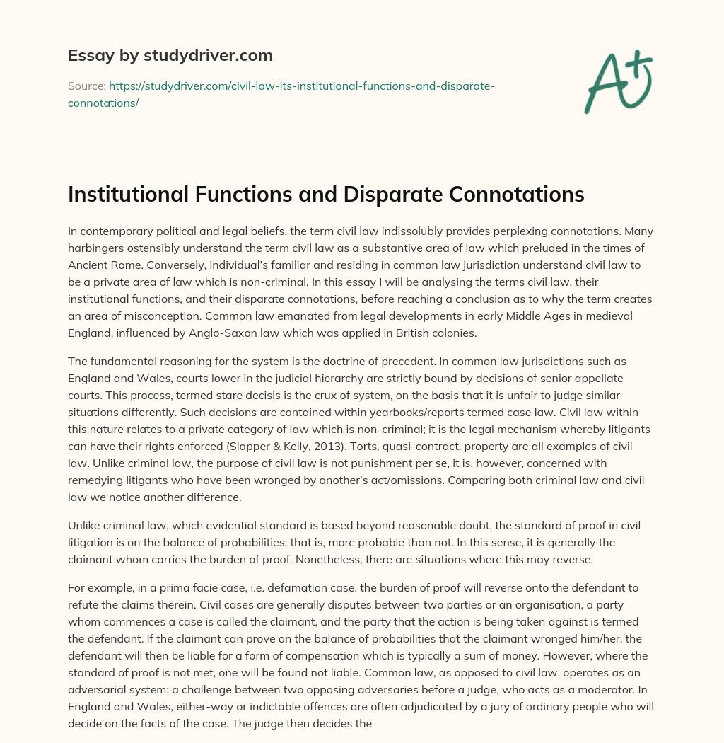 Institutional Functions and Disparate Connotations essay