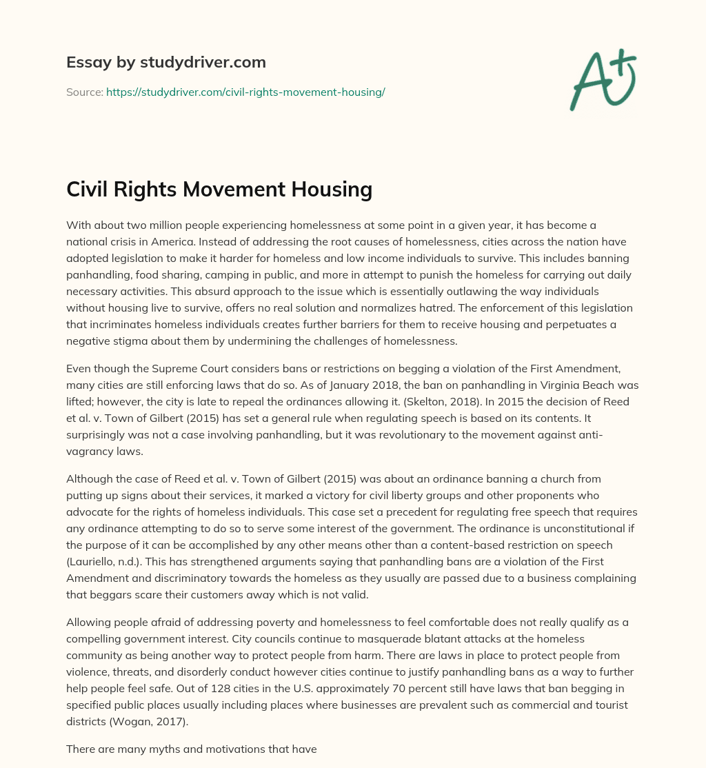 Civil Rights Movement Housing essay