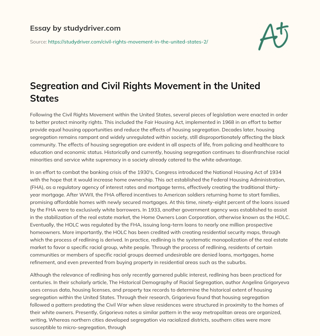 Segreation and Civil Rights Movement in the United States essay
