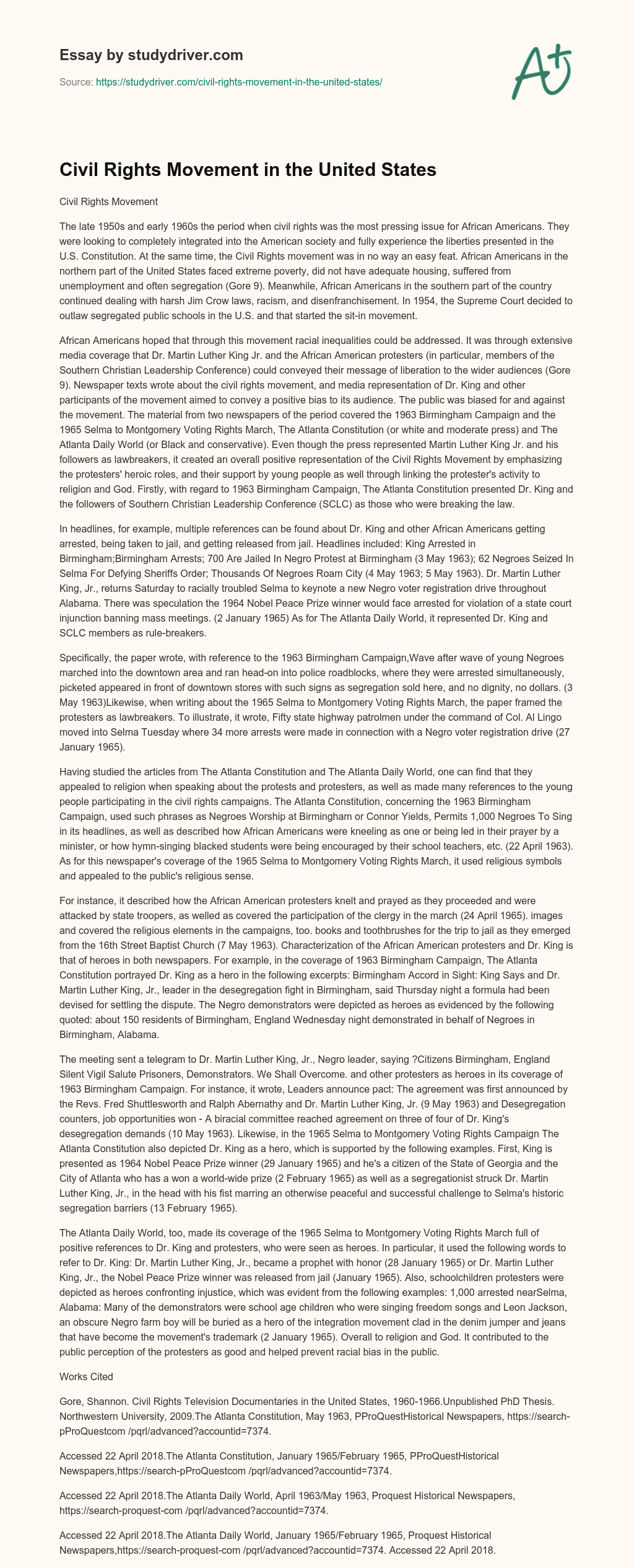 Civil Rights Movement in the United States essay