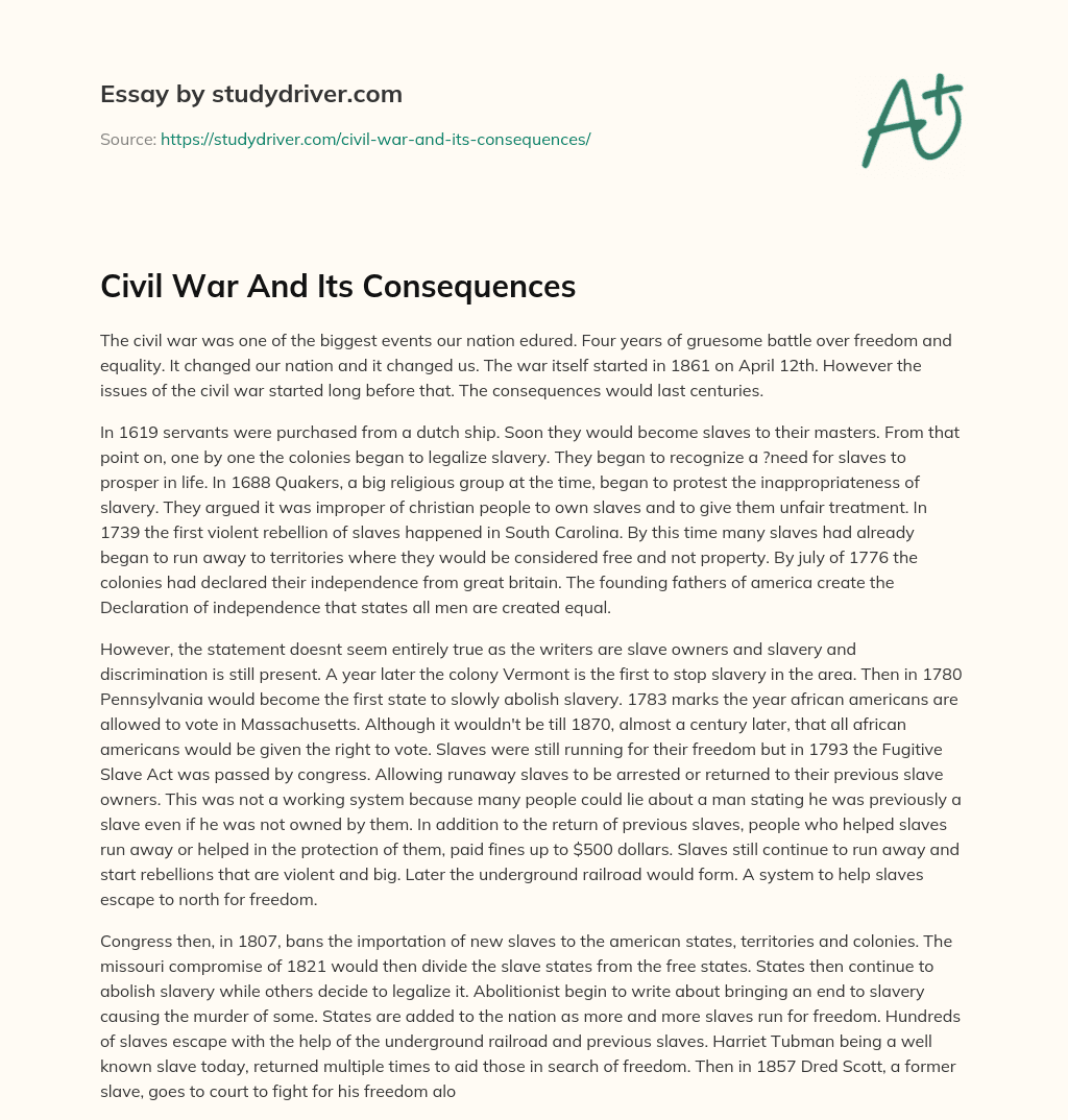 Civil War and its Consequences essay