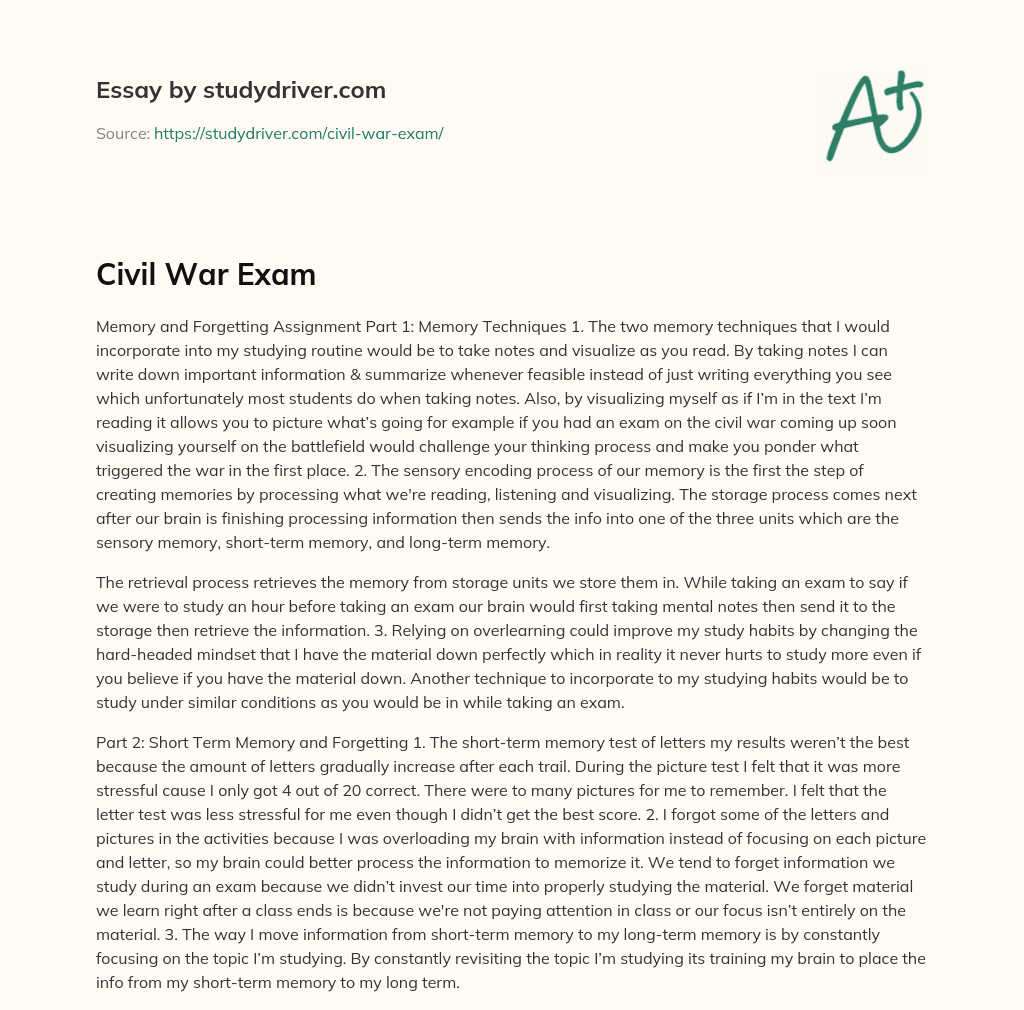 Civil War Exam essay