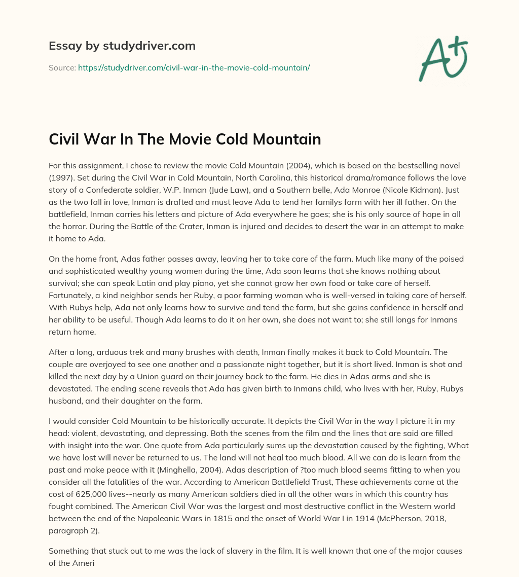 Civil War in the Movie Cold Mountain essay