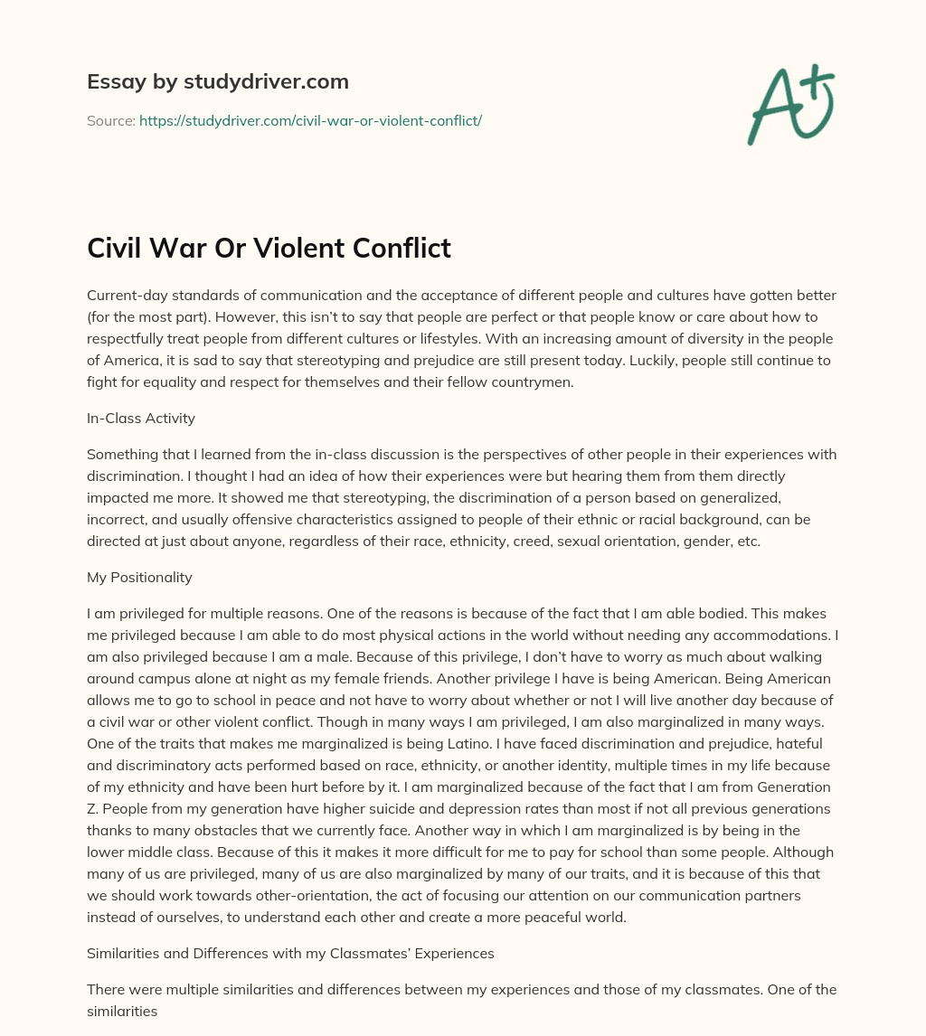 Civil War or Violent Conflict essay