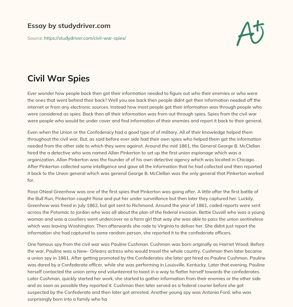 Civil War Spies essay