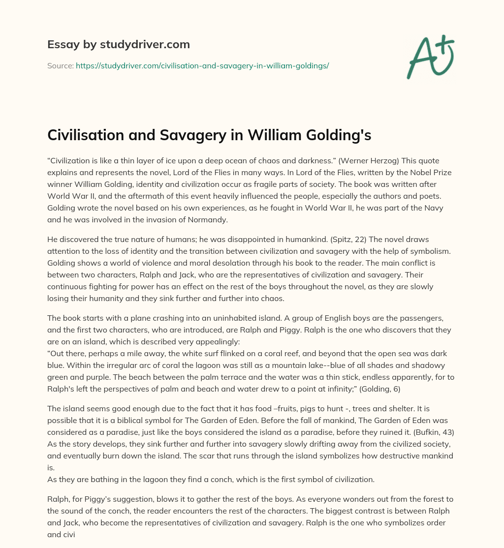 Civilisation and Savagery in William Golding’s essay