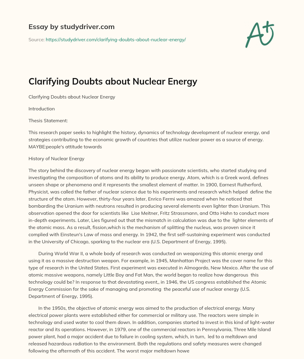 Clarifying Doubts about Nuclear Energy essay