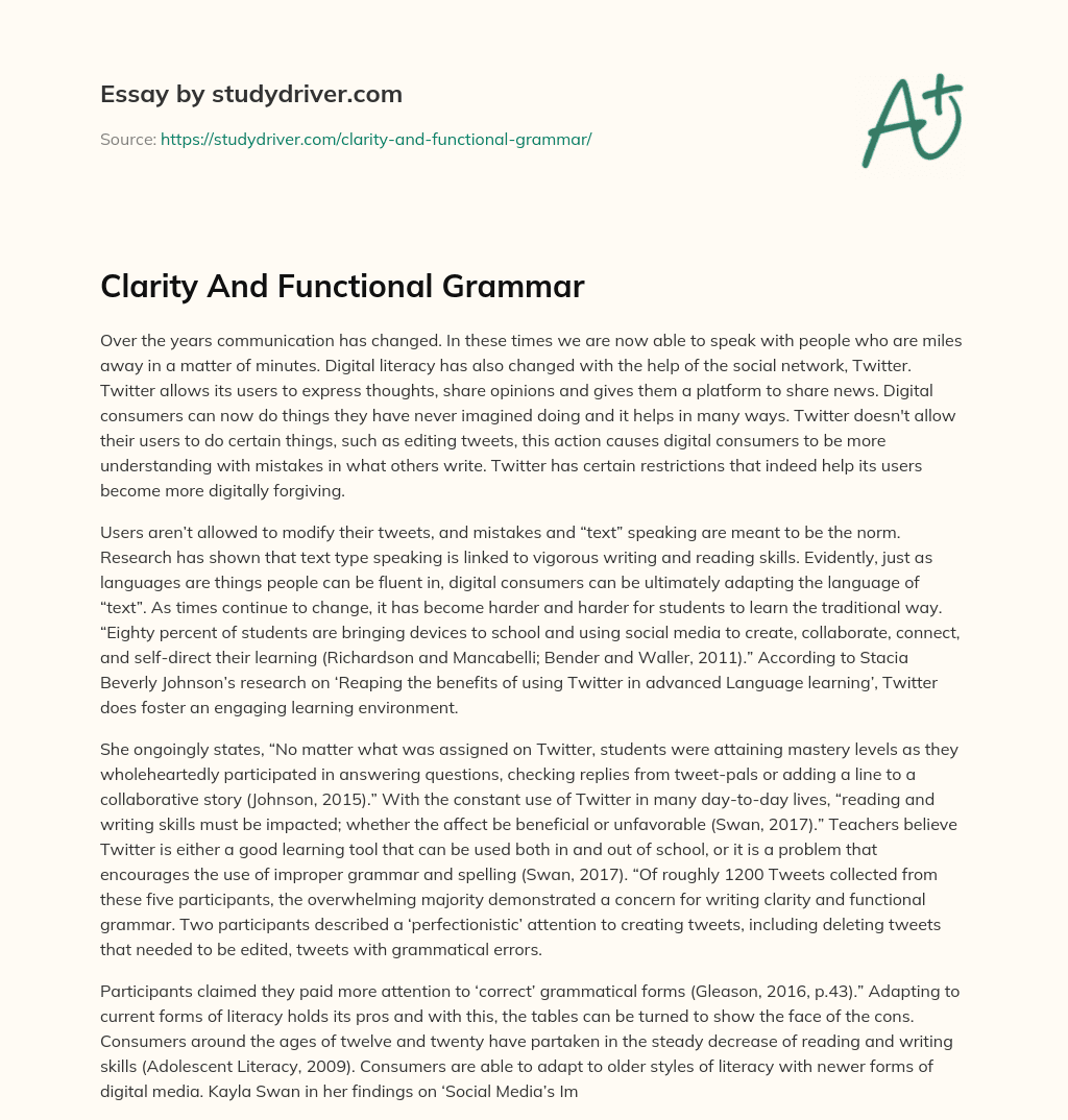 Clarity and Functional Grammar essay