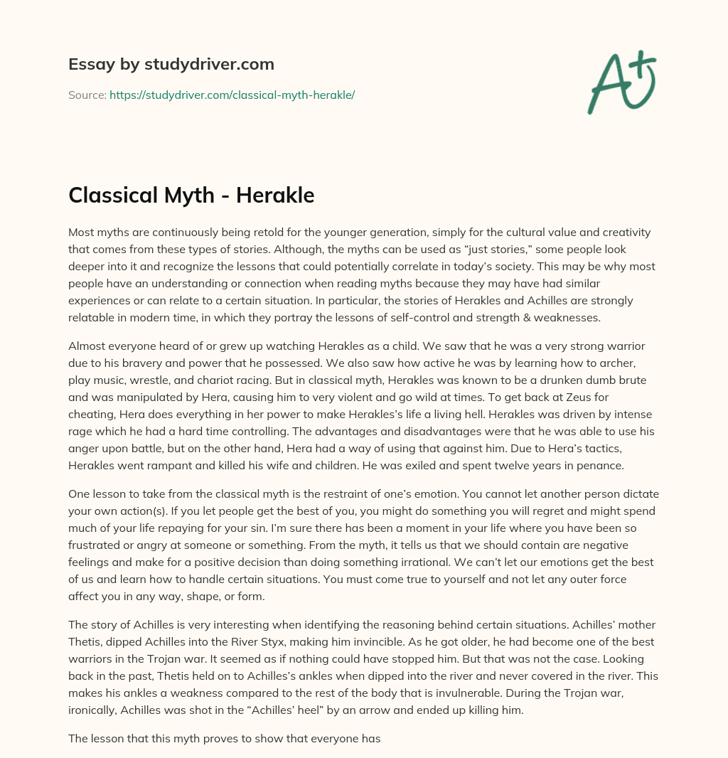 Classical Myth – Herakle essay