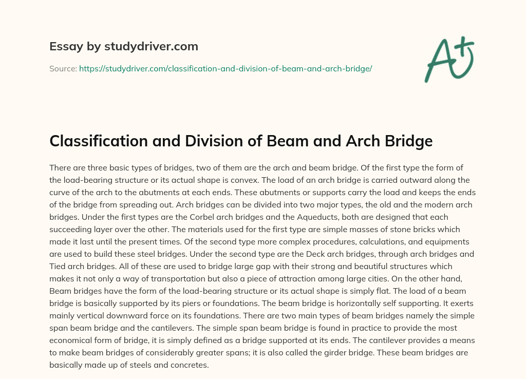 Classification and Division of Beam and Arch Bridge essay