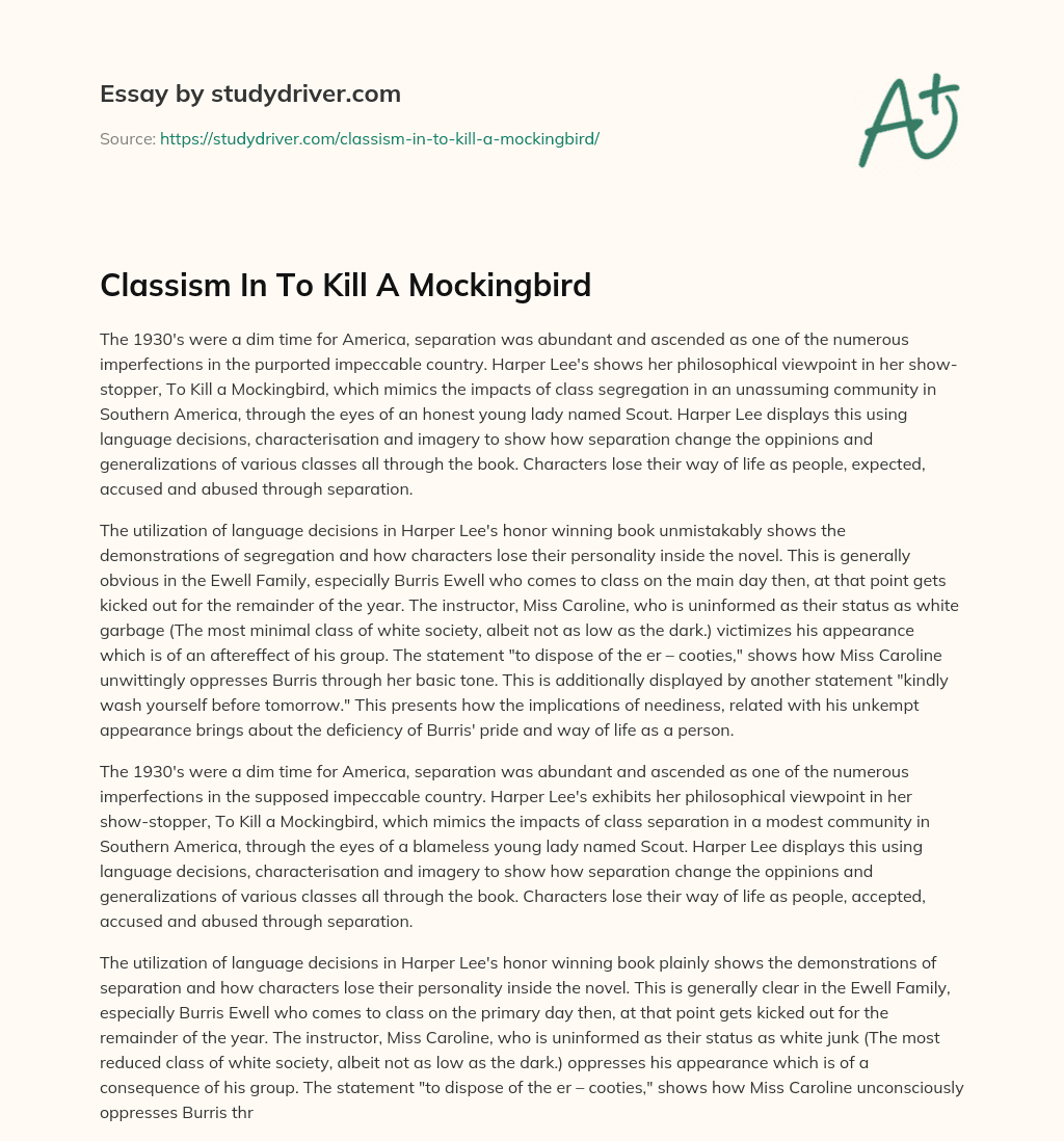 Classism in to Kill a Mockingbird essay