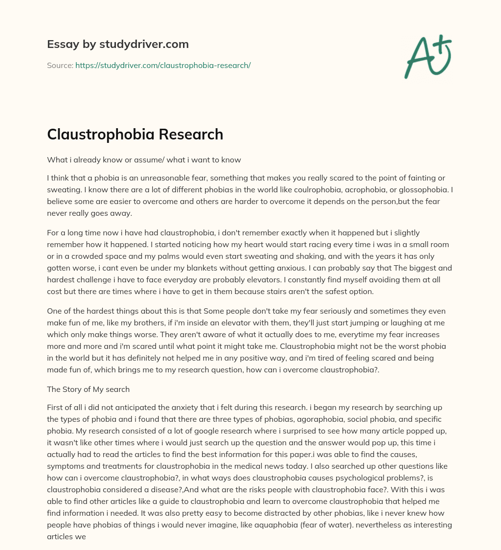 Claustrophobia Research essay