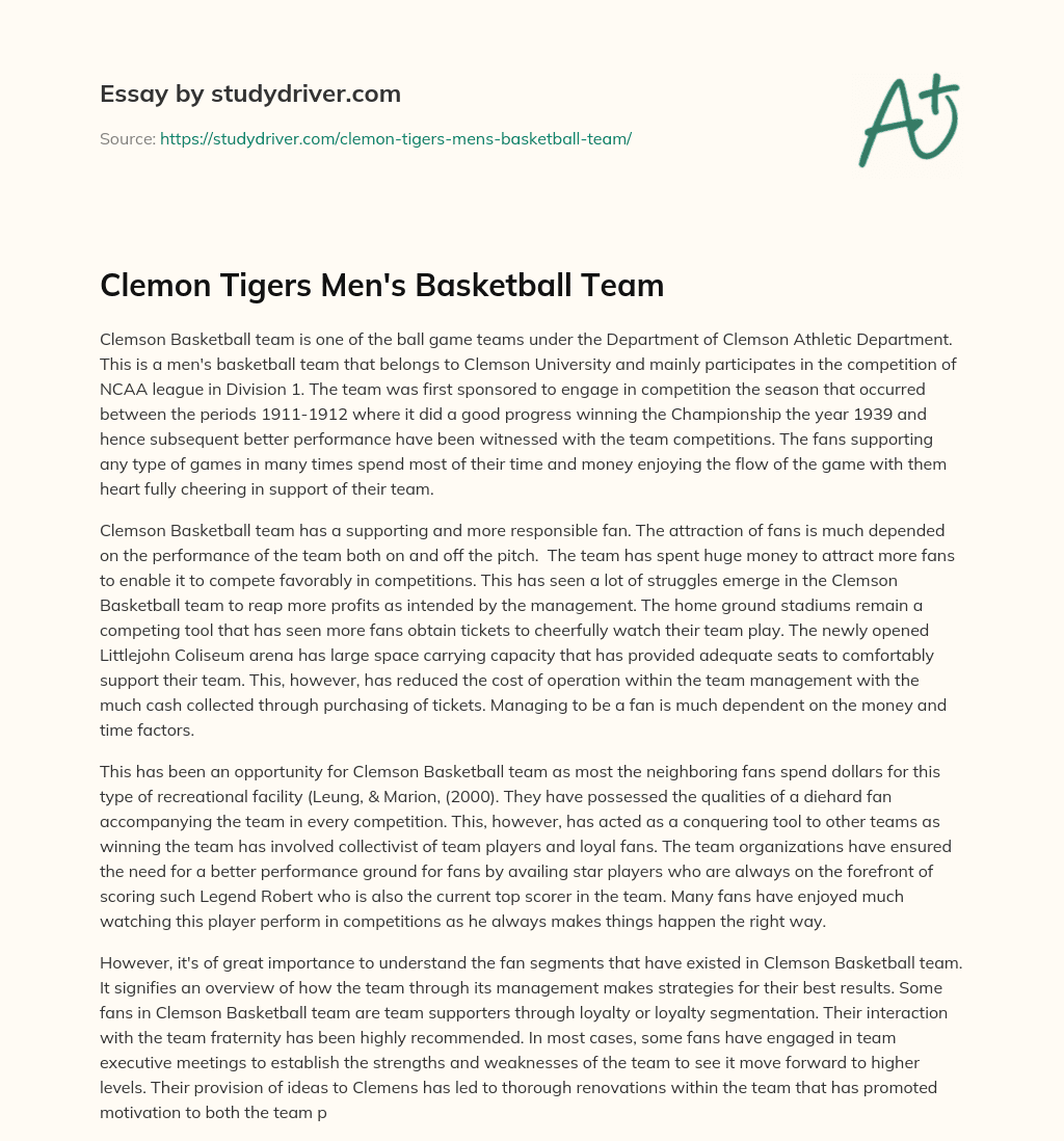 Clemon Tigers Men’s Basketball Team essay