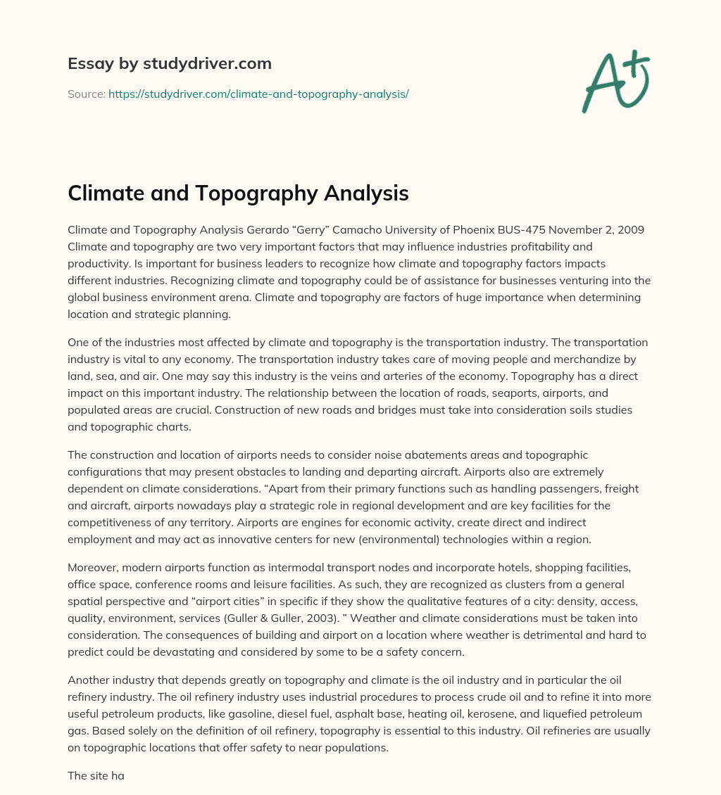 Climate and Topography Analysis essay