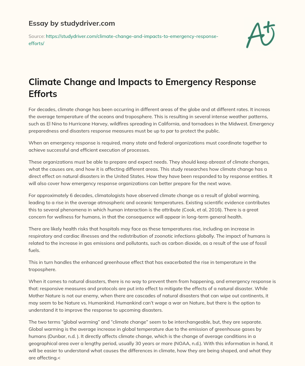 Climate Change and Impacts to Emergency Response Efforts essay