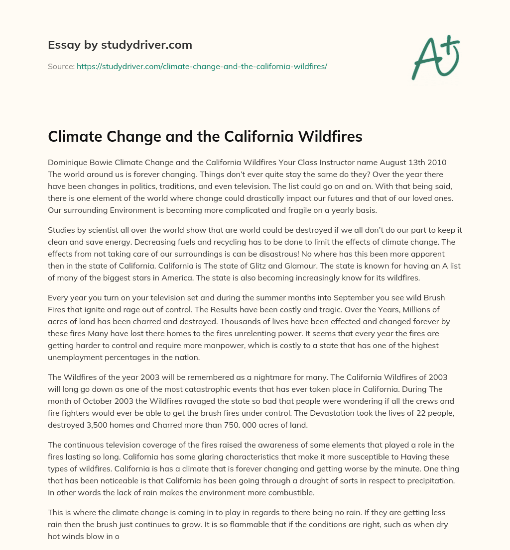 Climate Change and the California Wildfires essay