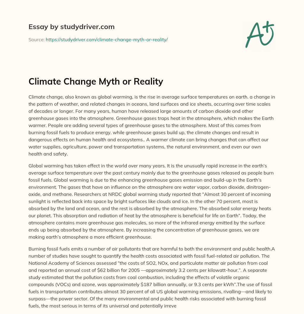 Climate Change Myth or Reality essay