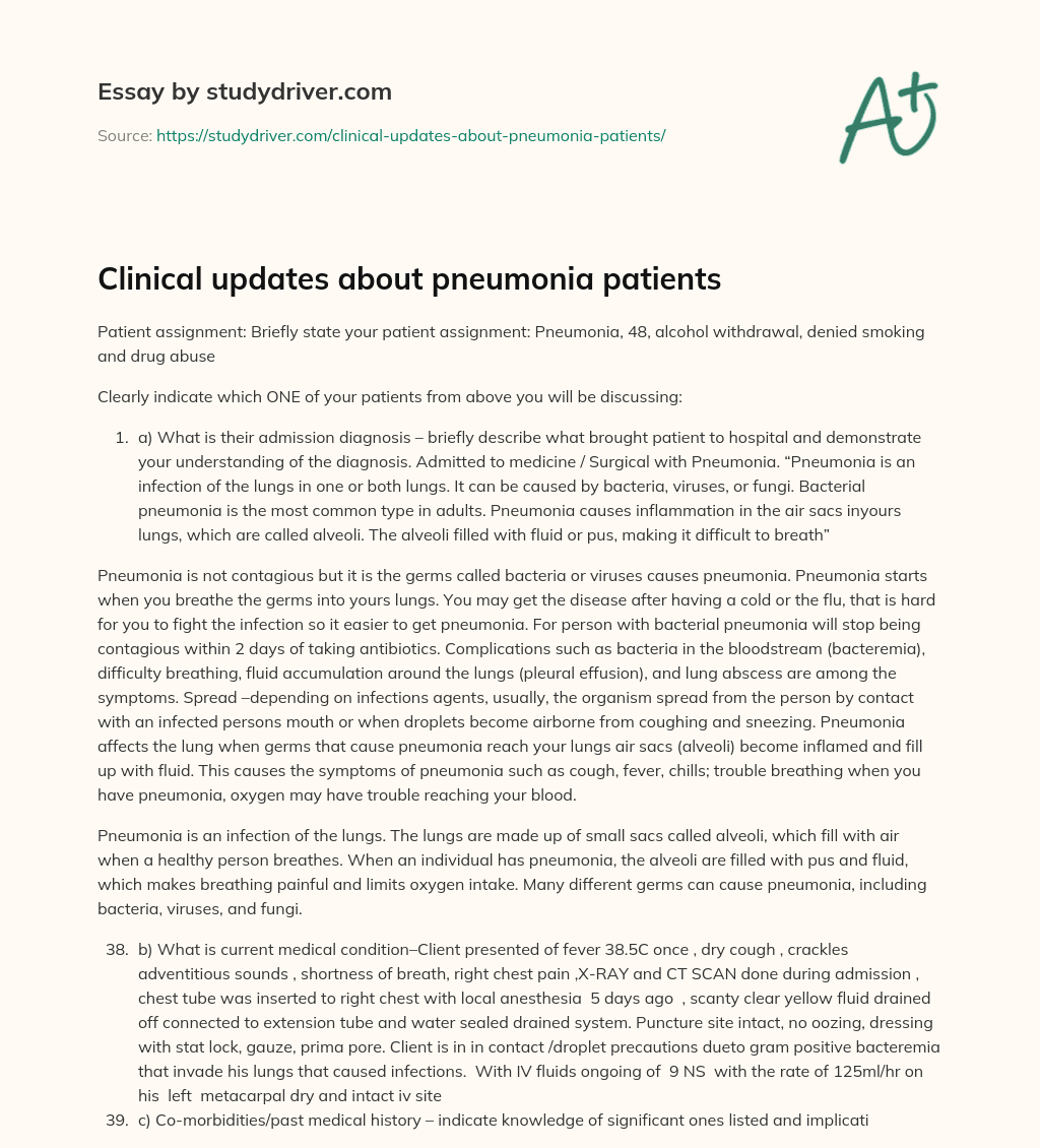 Clinical Updates about Pneumonia Patients essay