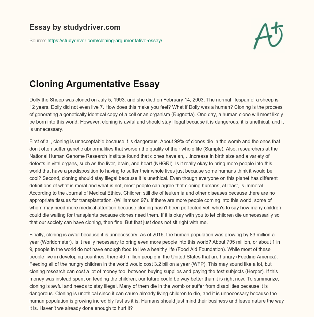 Cloning Argumentative Essay essay