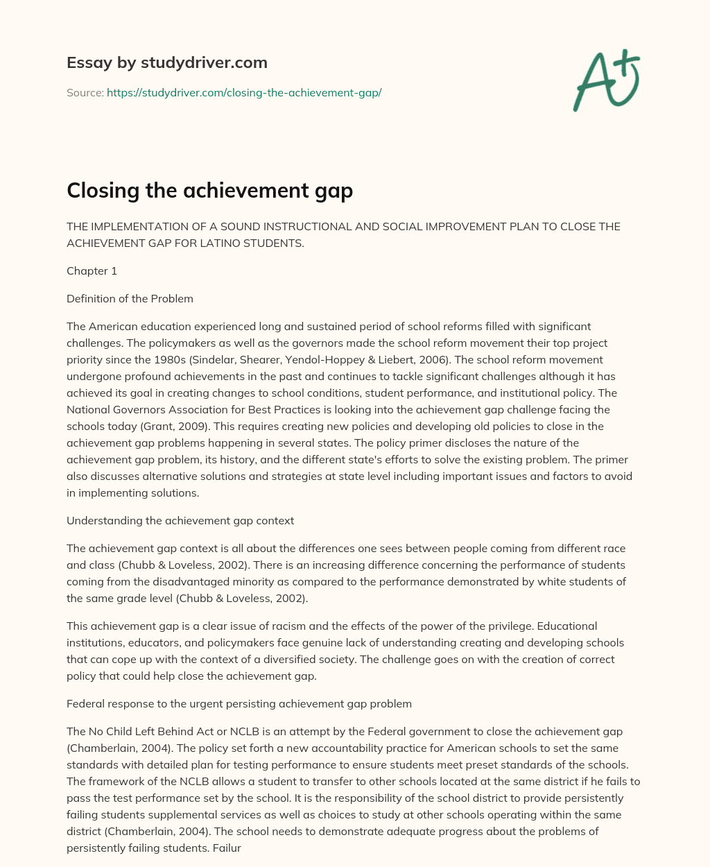 Closing the Achievement Gap essay