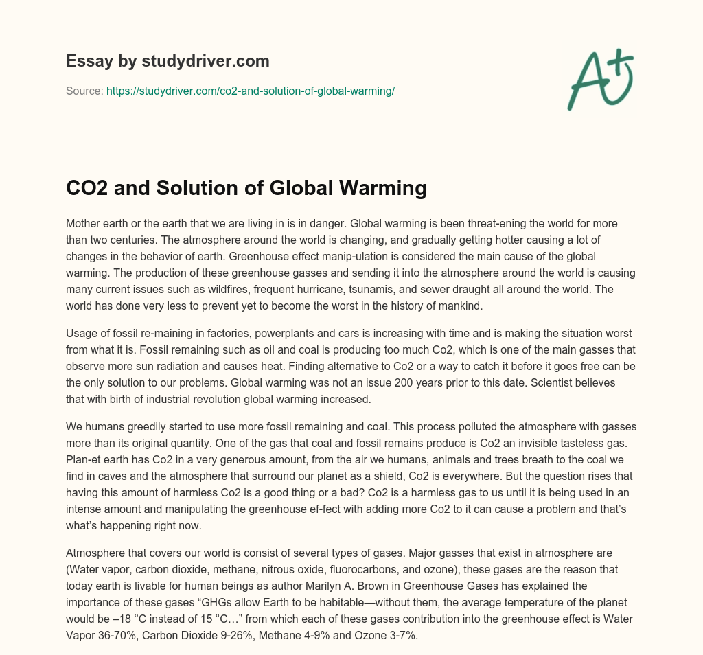 CO2 and Solution of Global Warming essay