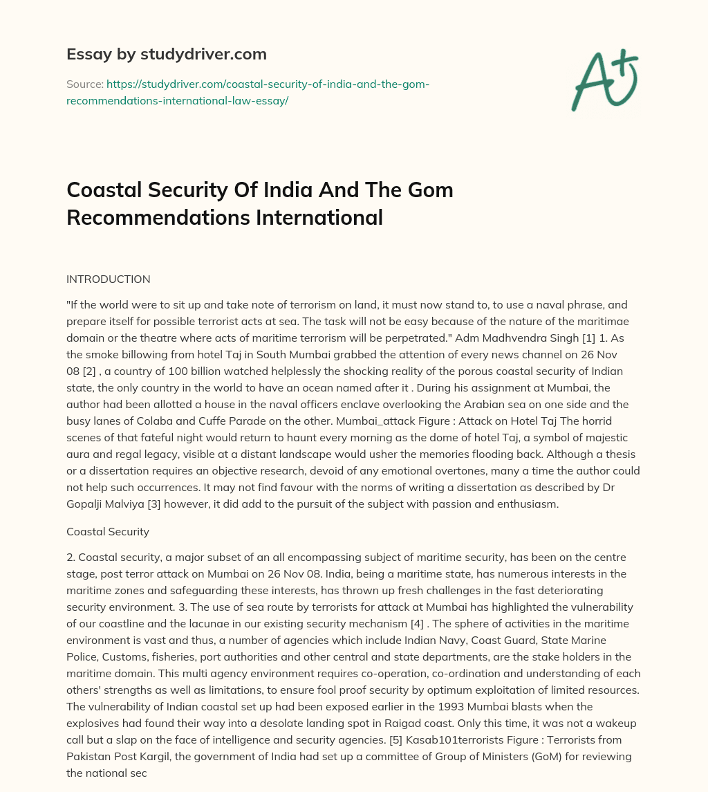 Coastal Security of India and the Gom Recommendations International essay