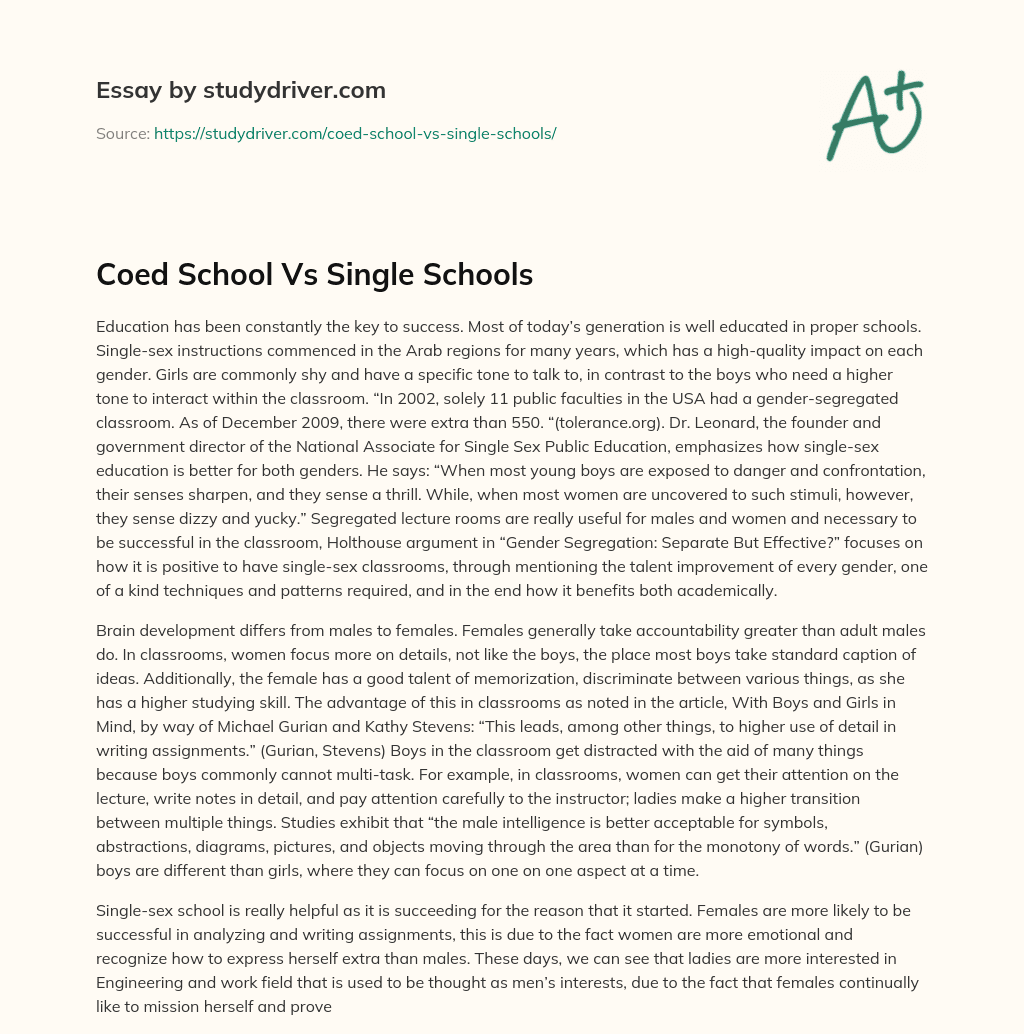 Coed School Vs Single Schools essay