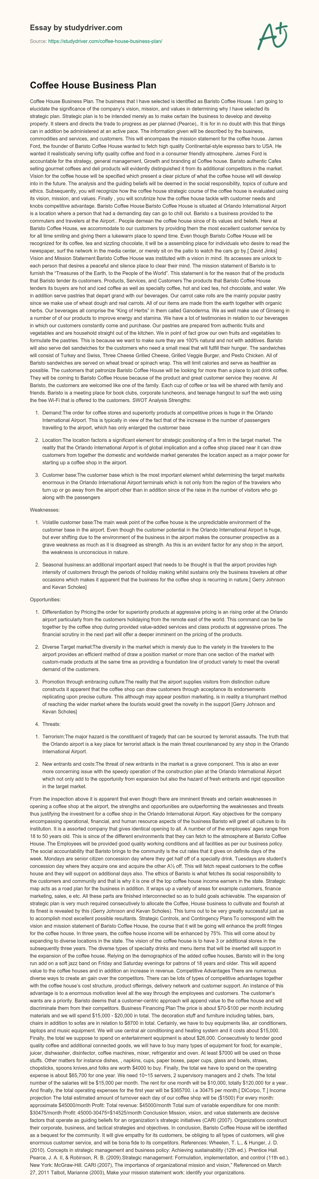 Coffee House Business Plan essay