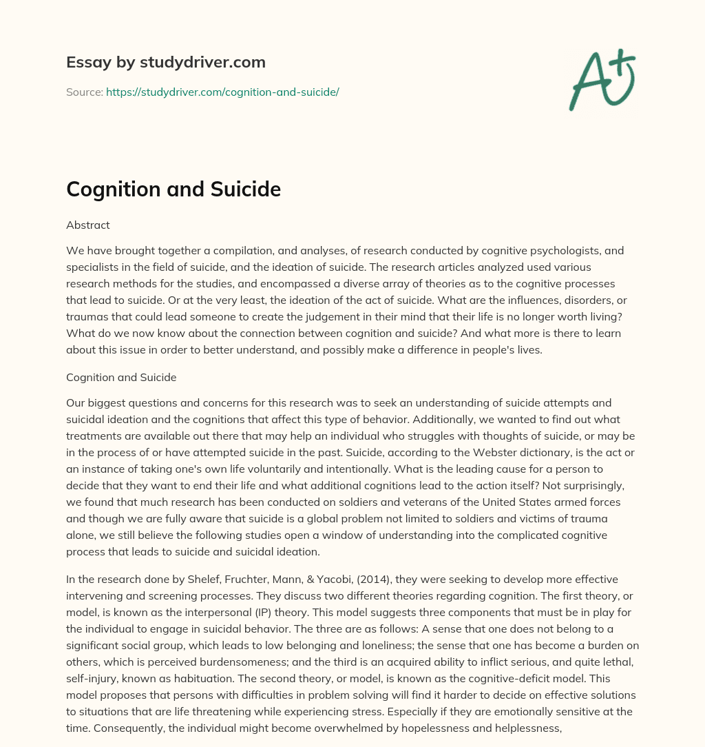 Cognition and Suicide essay