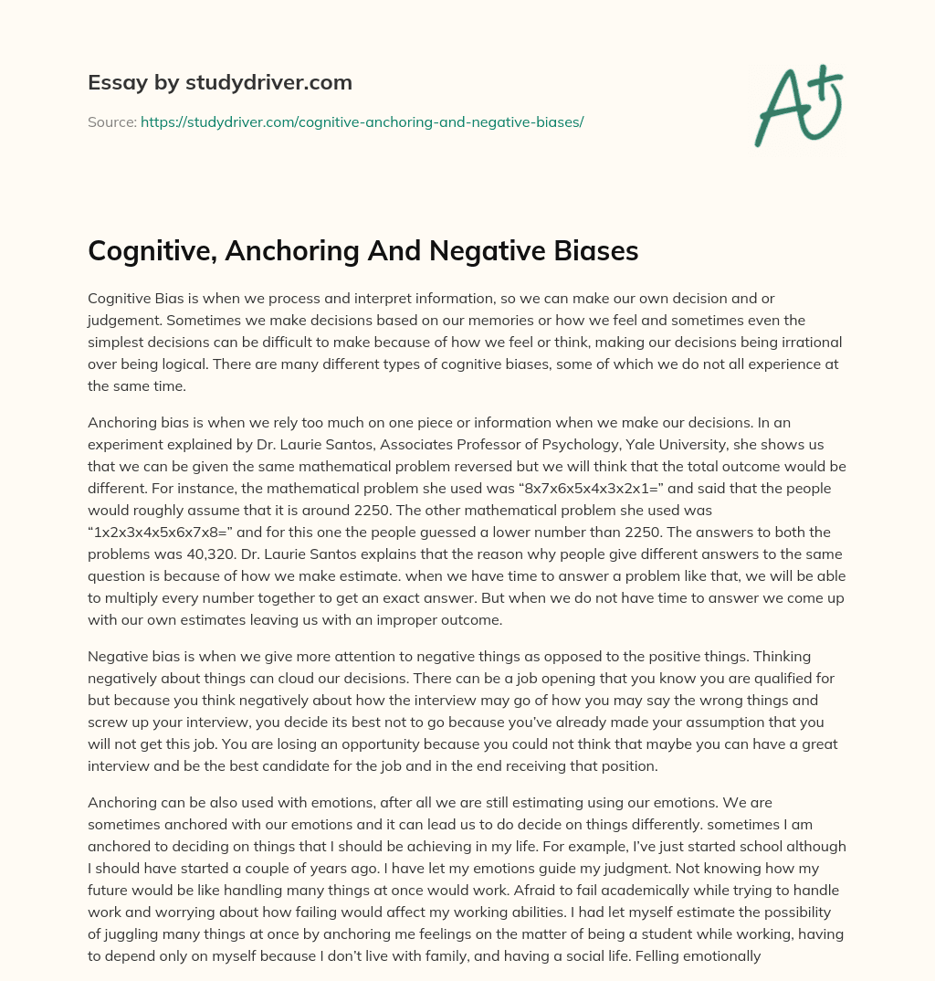 Cognitive, Anchoring and Negative Biases essay