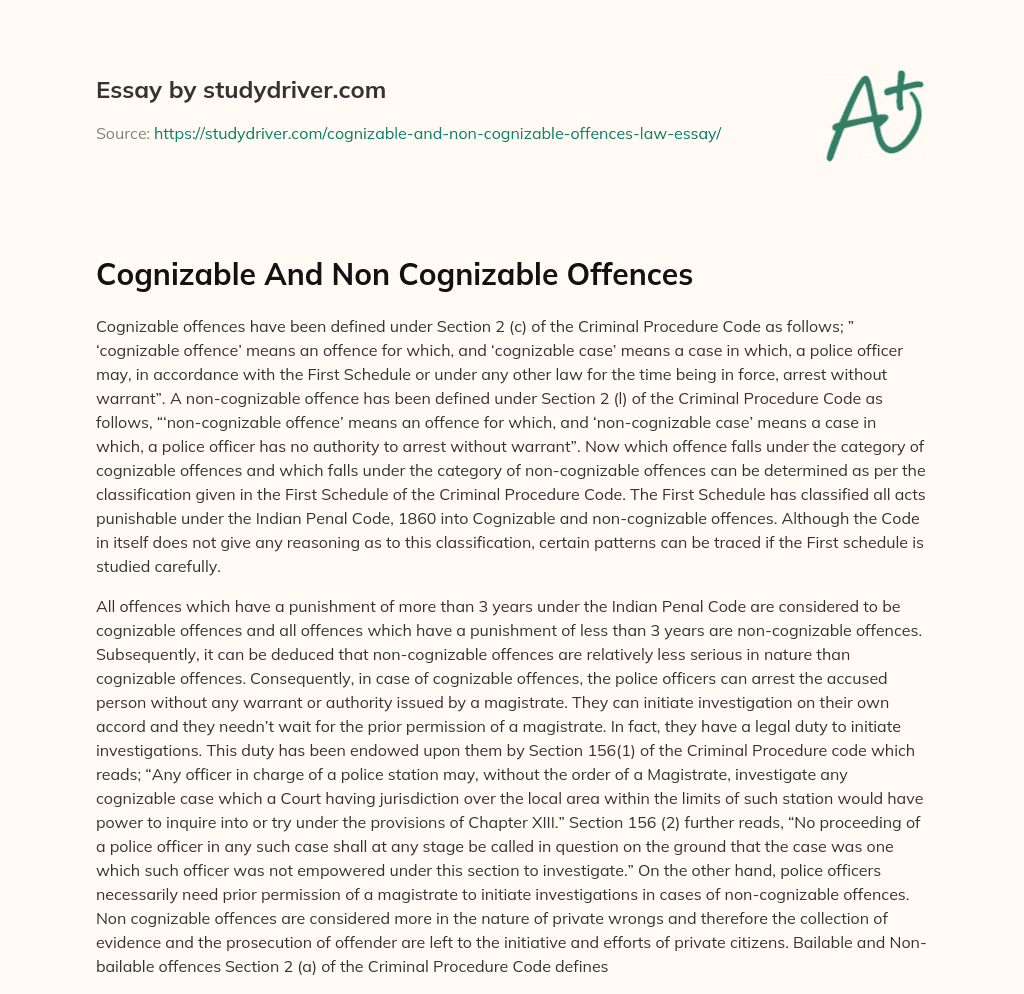 Cognizable and Non Cognizable Offences essay
