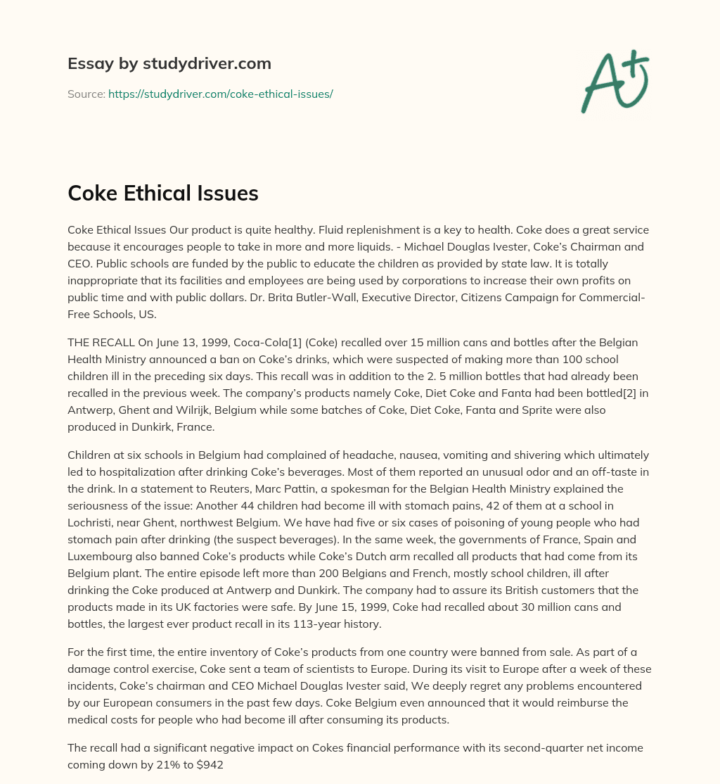 Coke Ethical Issues essay
