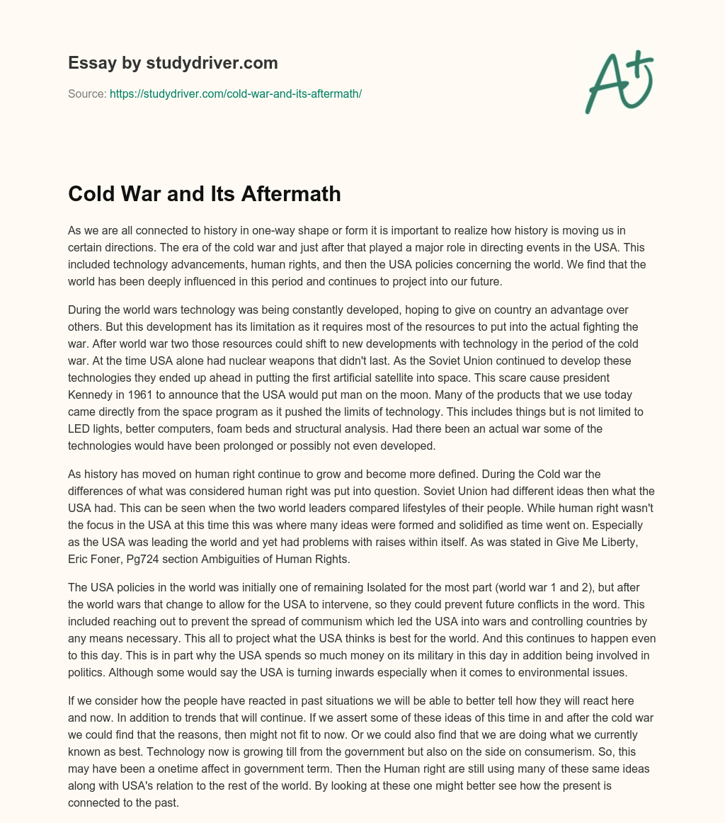 Cold War and its Aftermath essay