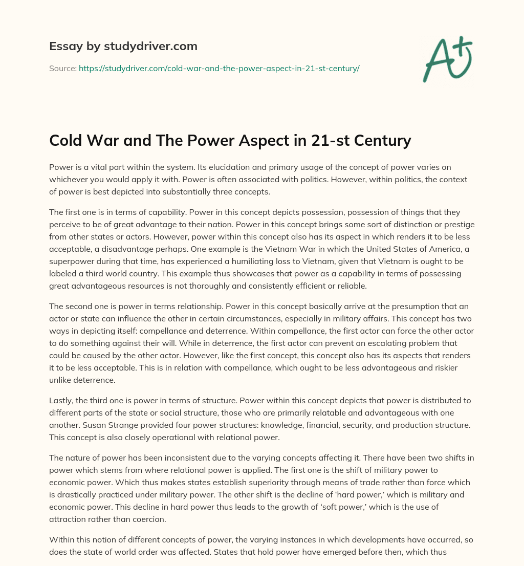Cold War and the Power Aspect in 21-st Century essay