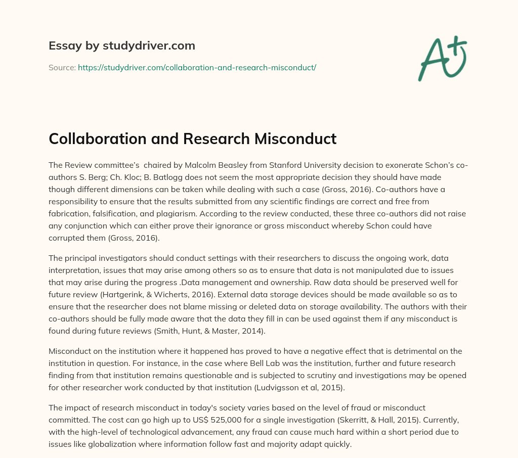 Collaboration and Research Misconduct essay
