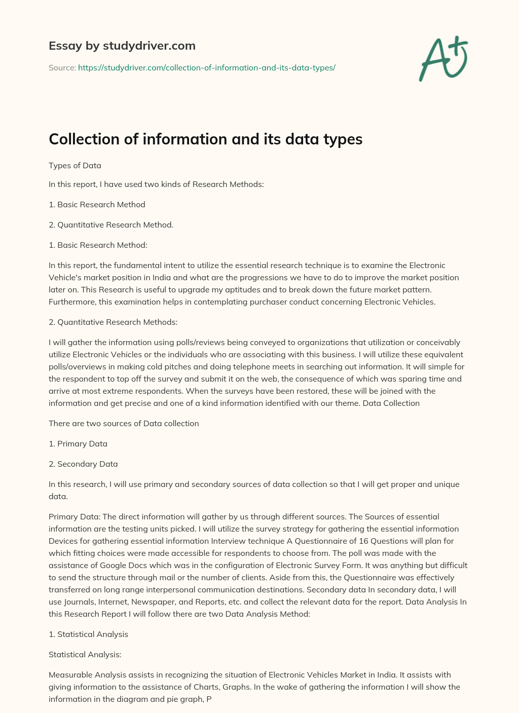 Collection of Information and its Data Types essay