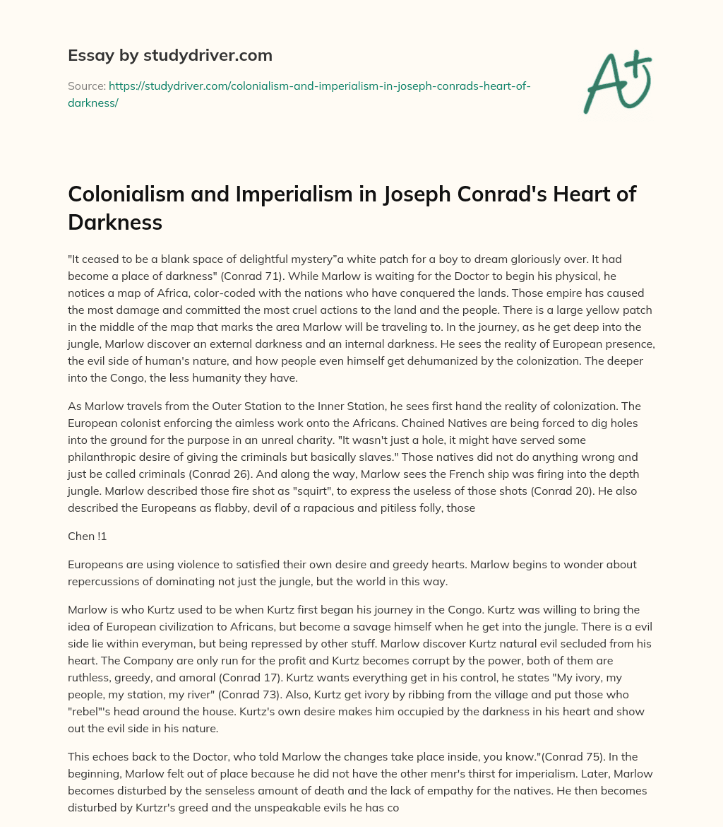 Colonialism and Imperialism in Joseph Conrad’s Heart of Darkness essay