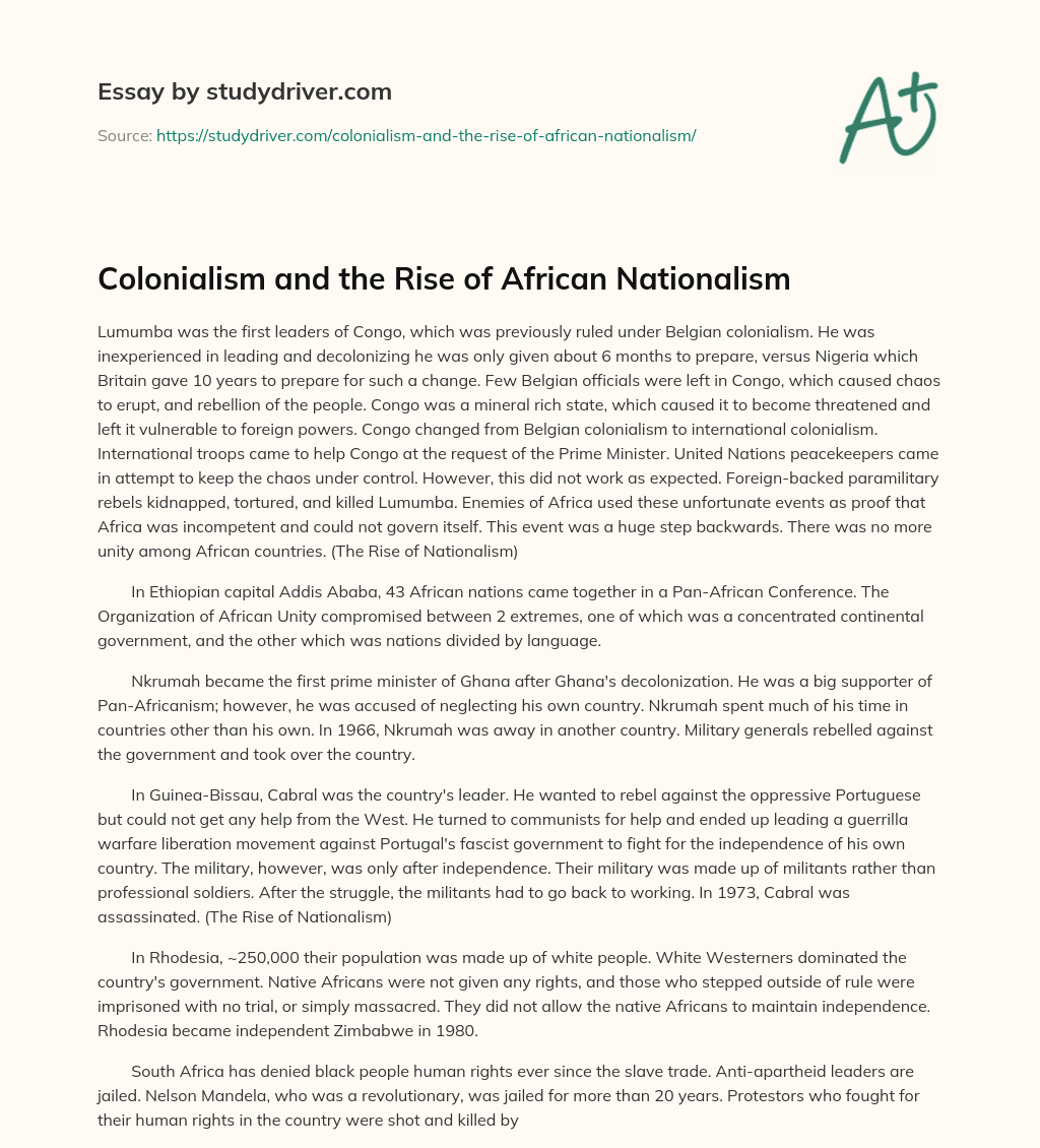 Colonialism and the Rise of African Nationalism essay