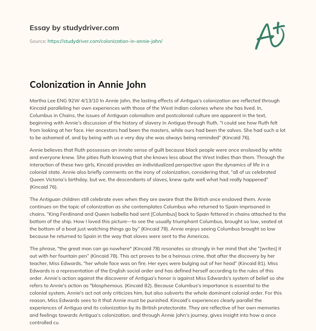 Colonization in Annie John essay
