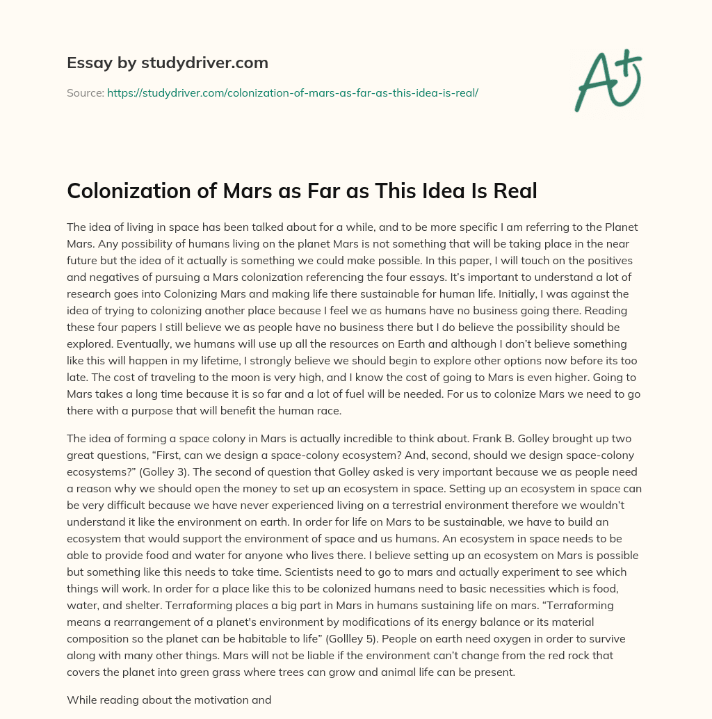 Colonization of Mars as Far as this Idea is Real essay