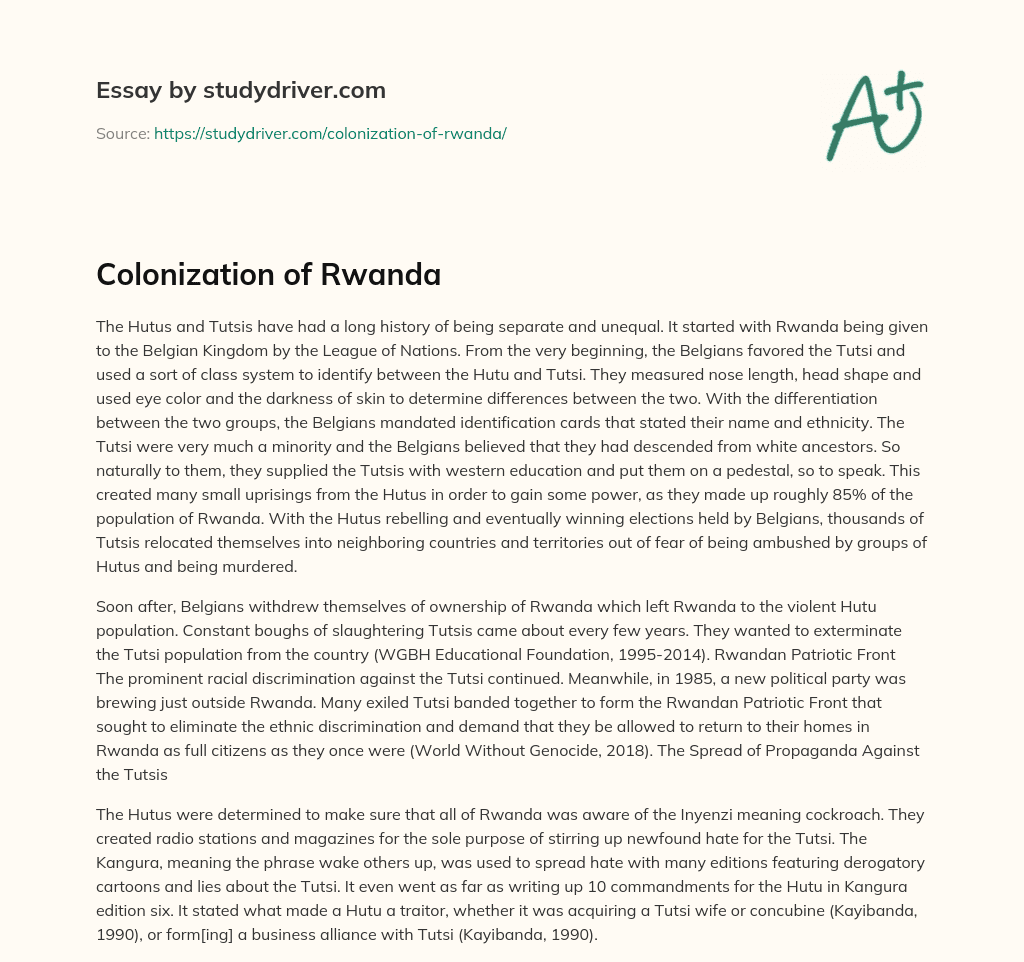 Colonization of Rwanda     essay