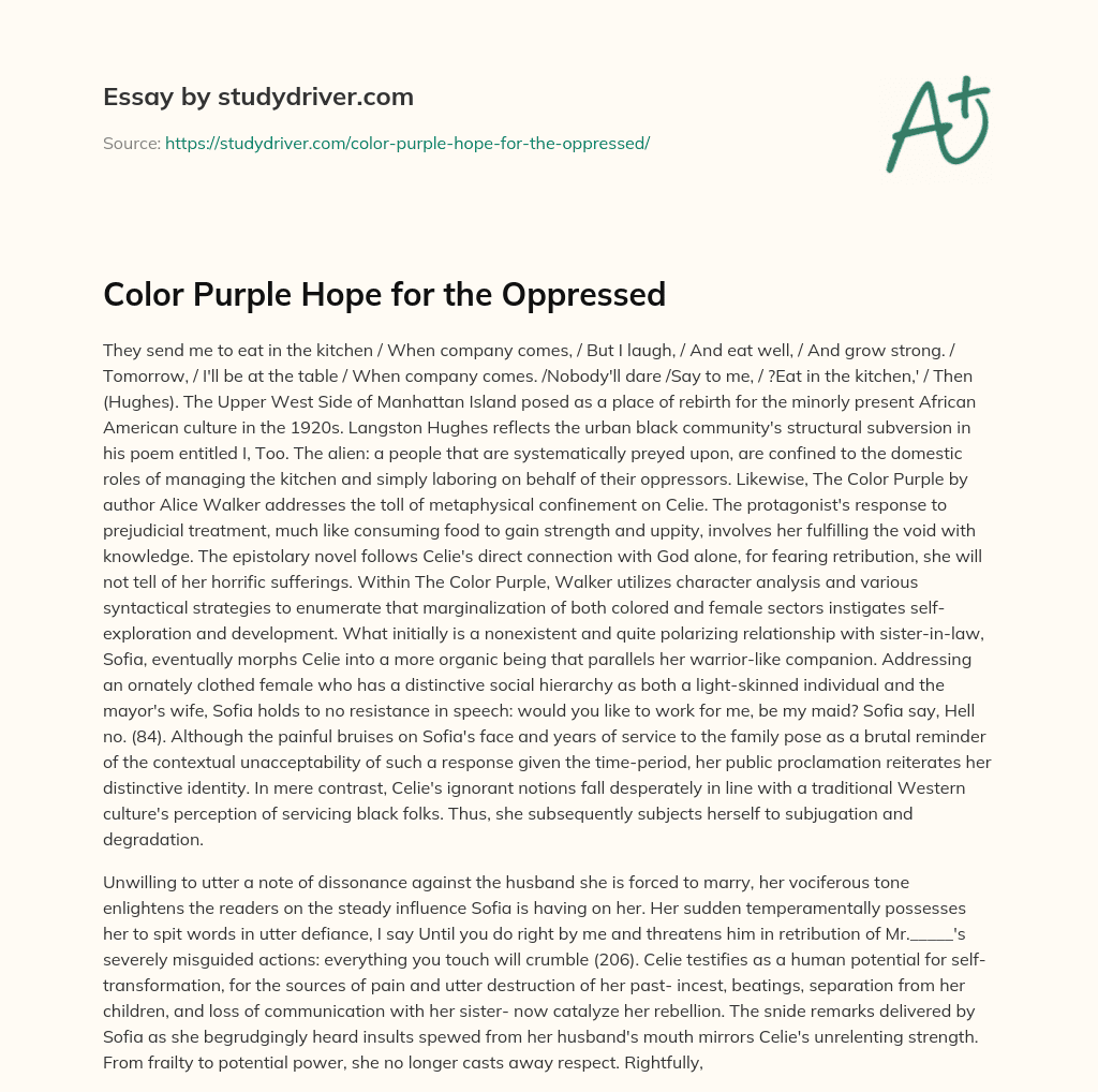Color Purple Hope for the Oppressed essay