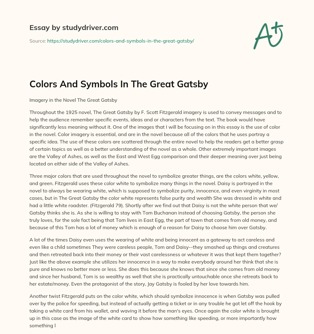 Colors and Symbols in the Great Gatsby essay