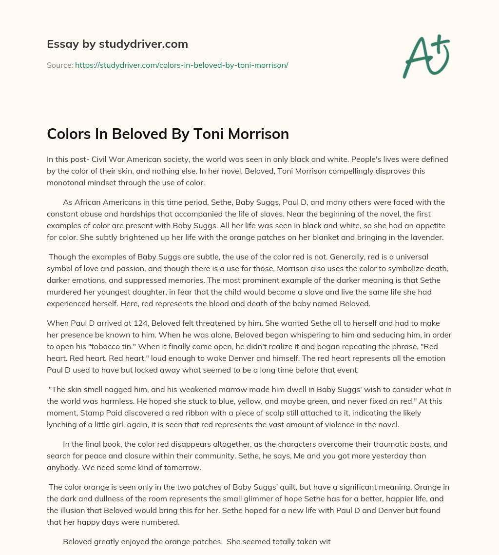 Colors in Beloved by Toni Morrison essay