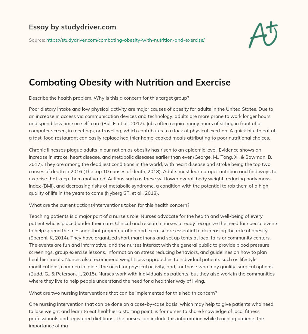 Combating Obesity with Nutrition and Exercise essay