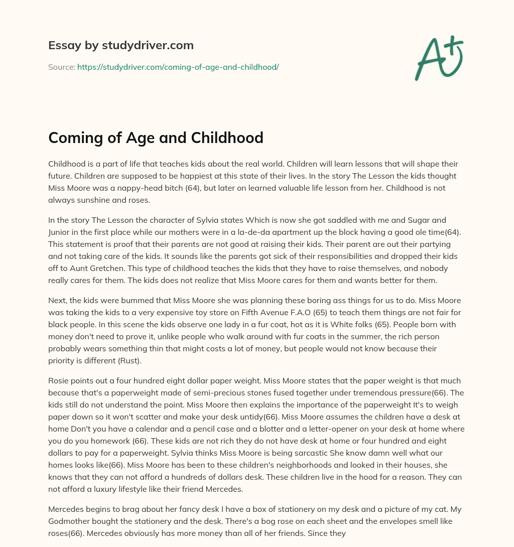 Coming of Age and Childhood essay