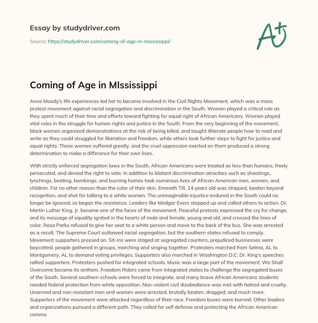Coming of Age in MIssissippi essay